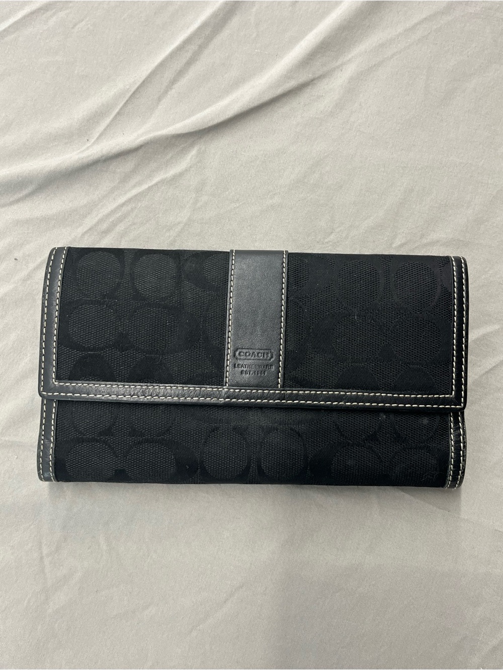 Coach Black Signature Canvas Continental Wallet with Checkbook Cover